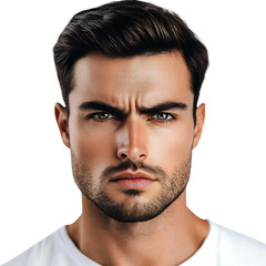 Obraz premium A Man with a Serious Expression and Narrowing Eyes Isolated on Transparent Background