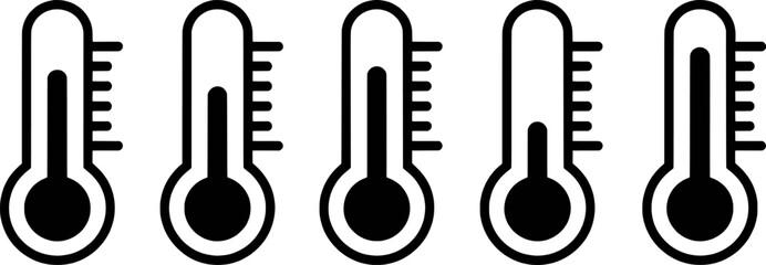 Set Of Thermometer Icons Displaying Different Temperature Levels On A White Background