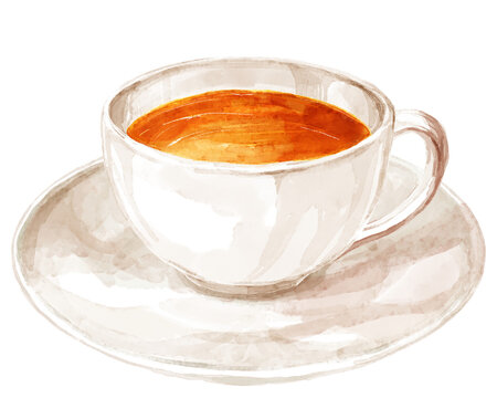 白いティーカップに入った温かい紅茶の水彩イラスト