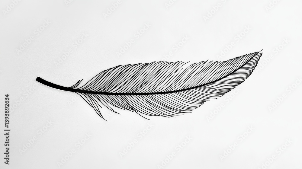 Poster elegant black feather detailed line art graphic design illustration simple minimalist style vector i