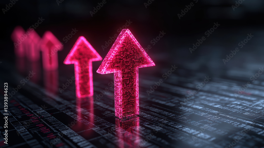 Poster digital arrows symbolize growth and progress in modern financial context