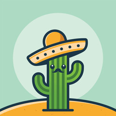 Cactus with sombrero Hat. Cinco de mayo celebration. Mexican holiday vector illustrations