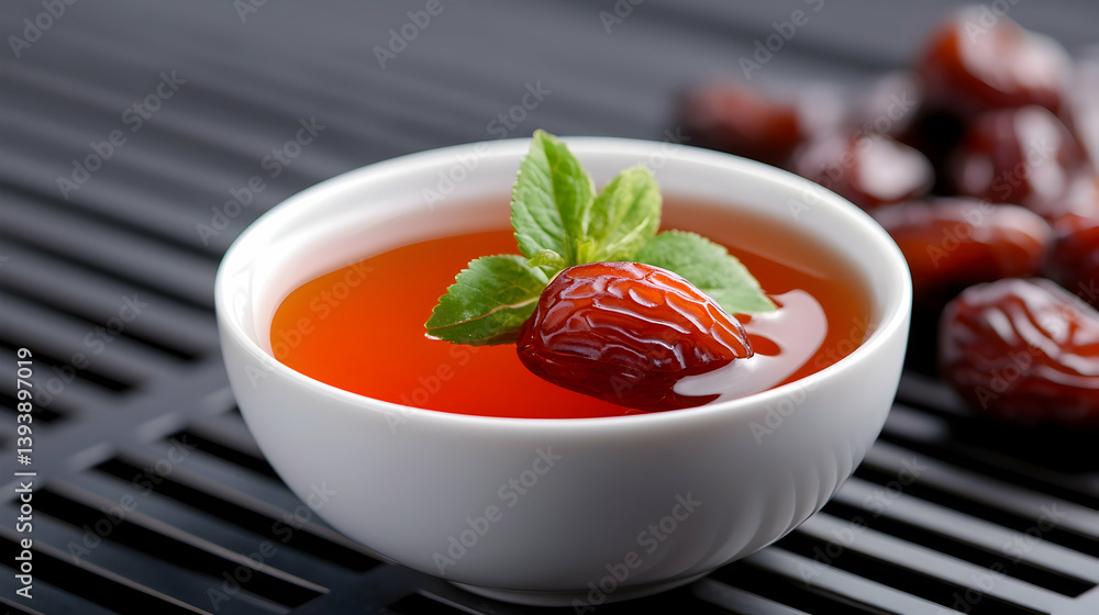 Poster Red Tea and Dates on a Dark Decorated Table