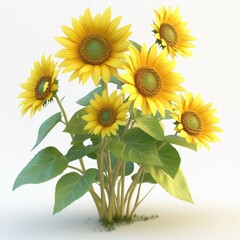 Fototapeta premium A bouquet of yellow sunflowers is displayed on a white background
