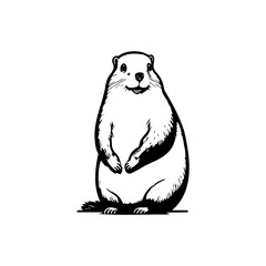 Charming black and white groundhog illustration with whimsical details in minimal style