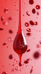 Red blood drop falling, medical illustration, blood cells, background