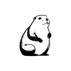 Monochrome Groundhog Illustration Exhibiting a Curious Posture on White Backdrop