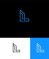 Modern Abstract LL Logo Design Blue, Black, White Variations