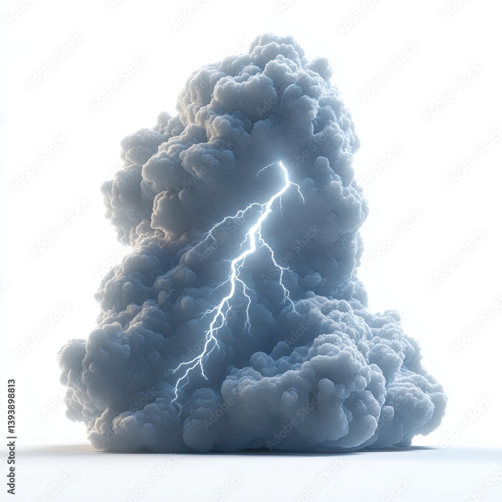 Poster a large cloud of gray with a lightning bolt in the middle
