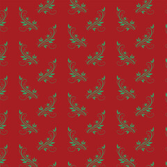 Repeating floral pattern on red background
