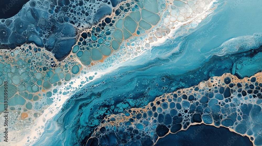 Aufkleber abstract fluid art in shades of blue, showcasing vibrant flowing patterns and textures, creating a c