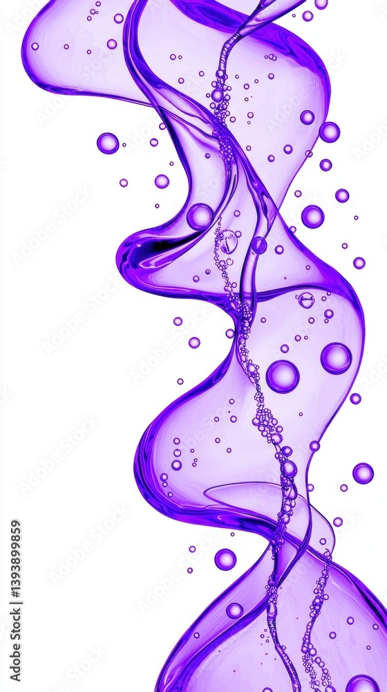 Poster a swirling purple liquid with bubbles, creating a dynamic and fluid design against a white backgroun