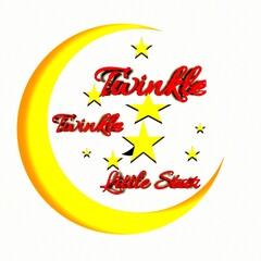 Fototapeta premium Twinkle Twinkle Little Star text with star moon for baby shower card template vector illustration. Banner for Children birthday design, logo,sign,print and inspirational Card. 