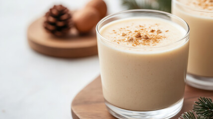 Creamy eggnog topped with nutmeg in glass, perfect for festive gatherings and celebrations