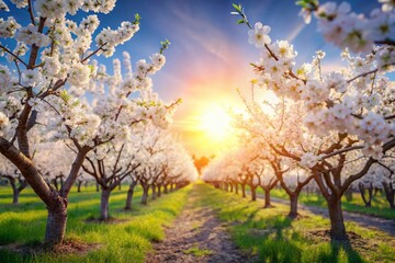 A Delicate Dance of Spring White Cherry Blossoms in Full Bloom Unveiling Tranquil Beauty