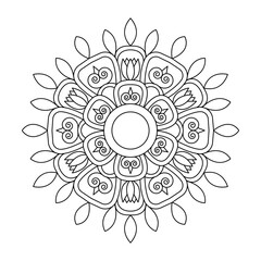 Spiritual Reflection Mandala in Black and White Coloring Book Page