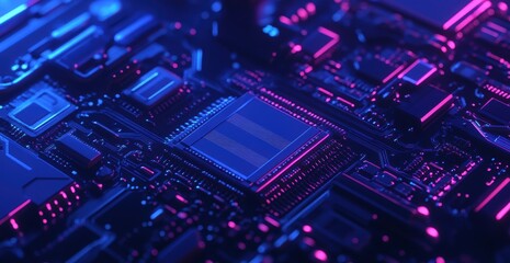 Close-up of a circuit board with a central processor