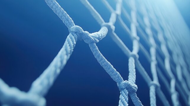 Close-up of white rope net on blue background - Powered by Adobe