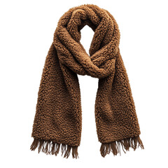 A Faux Shearling Scarf in Brown Isolated on Transparent Background