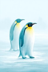 Fototapeta premium Two Emperor Penguins on Icy Antarctic Surface
