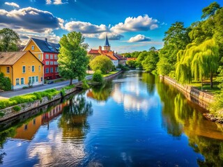 Fototapeta premium Serene Swedish River Scene Breathtaking Landscape Photography Captures the Tranquil Beauty of a Scandinavian River
