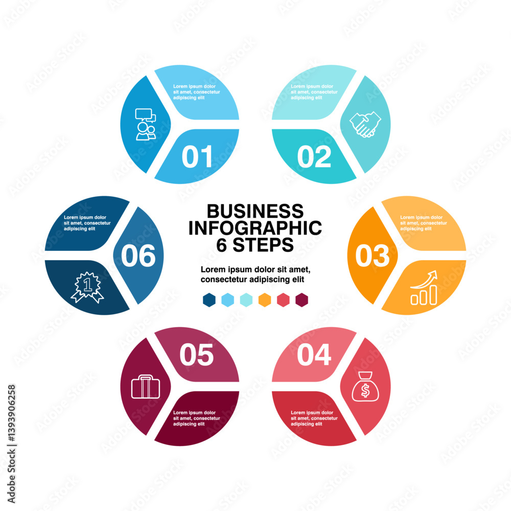 Poster infographic circular diagram with 6 options. round chart that can be used for business analytics, da
