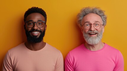Obraz premium Joyful Portraits of Two Happy Men: A Celebration of Friendship and Diversity