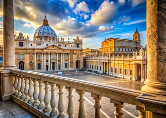 Papal Balcony at St Peters Basilica Candid View of Vatican Citys Iconic Architectural Marvel