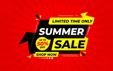 Summer sale Discount banner. summer offer sale banner vector template. Sale label and discounts background, Discount Promotion marketing poster design for web and Social. Vector Illustration.