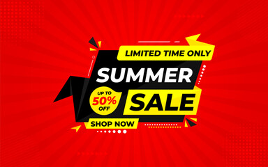 Summer sale Discount banner. summer offer sale banner vector template. Sale label and discounts background, Discount Promotion marketing poster design for web and Social. Vector Illustration.