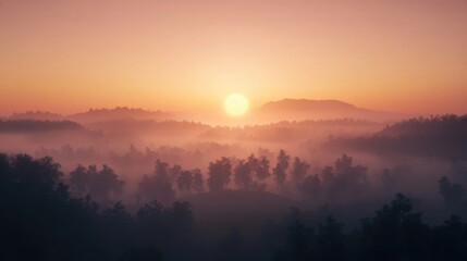 Obraz premium Calm Dawn Over Misty Terrain