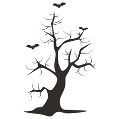 Scary Halloween Tree Silhouette. Isolated Vector Illustration.