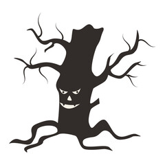Scary Halloween Tree Silhouette. Isolated Vector Illustration.