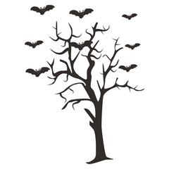Scary Halloween Tree Silhouette. Isolated Vector Illustration.