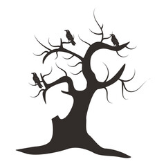 Scary Halloween Tree Silhouette. Isolated Vector Illustration.