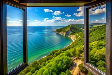 Breathtaking Aerial Perspective of the Black Sea Coastline Lush Green Landscapes Meet Azure Waters