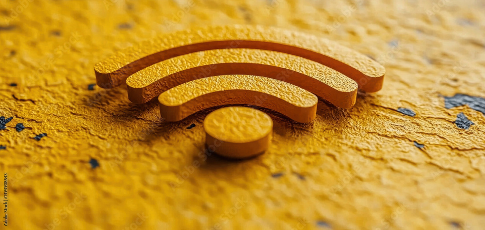 Poster vibrant and textured close up of wi fi symbol in striking yellow color, set against rough surface, e