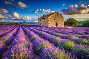A Breathtaking Architectural Perspective Across a Vast Lavender Field in Provence A Stunning View of French Rural Charm