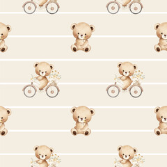 Fototapeta premium Watercolor Cute Baby Bear Seamless Pattern