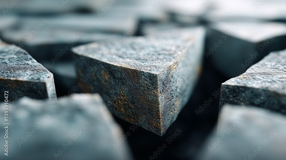 Poster fragmented rocks: close-up perspective of jagged, grey rocks creating an abstract composition. captu