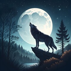 Majestic Grey Wolf in Winter Forest Fantasy Wildlife Wallpaper
