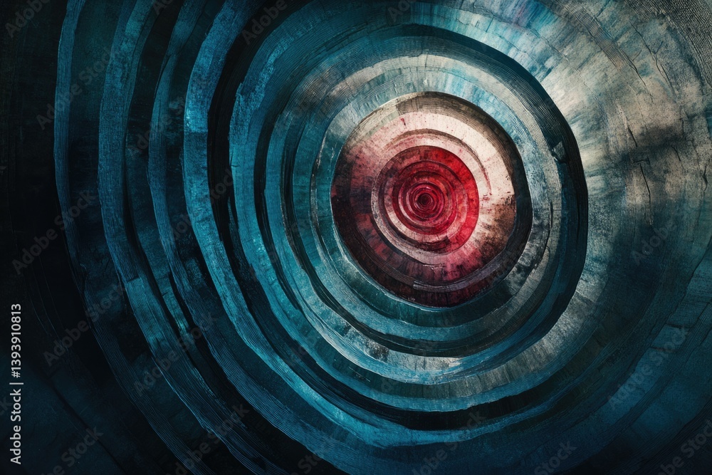 Aufkleber abstract concentric circles artwork with teal and red hues creating a mesmerizing spiral effect.