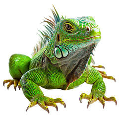 Obraz premium Large Green Iguana Lounging in the Sun Isolated on Transparent Background