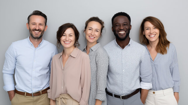 Diverse Team Portrait: A close-up shot of a diverse group of individuals, radiating positivity, confidence, and teamwork. The photograph embodies the spirit of collaboration.