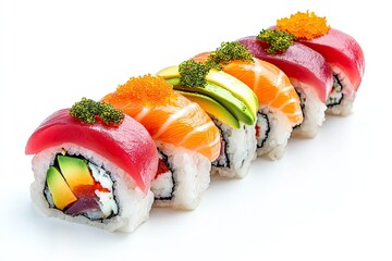 A realistic photo of Rainbow Roll 