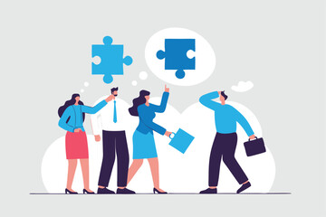 Offer solution to solve problem, consultant or manager advice to team member, finish or complete missing piece to fit the job concept, businessman offer missing jigsaw piece to complete the puzzle.