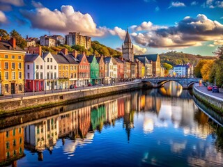 Obraz premium Breathtaking View of Cork City Ireland River Lee and the Cityscape in Stunning Detail