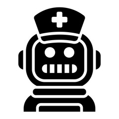 medical care glyph icon with nurse robot assistant