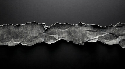 Black Torn Paper Strip on Matte Black Background
