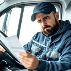Focused Driver Reviewing Documents: A Serious, Realistic Portrait